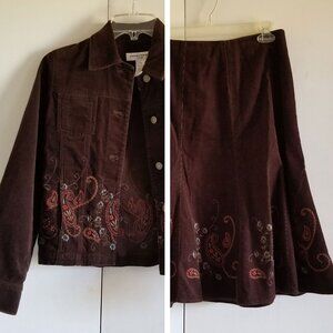 2pc Cocoa Brown Corduroy Suit with Embroidery